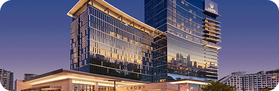 Modern hotel building at night