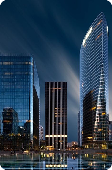 Modern hotel buildings at night